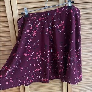 Express Burgundy Floral Skirt w/ Button Front | Size Medium